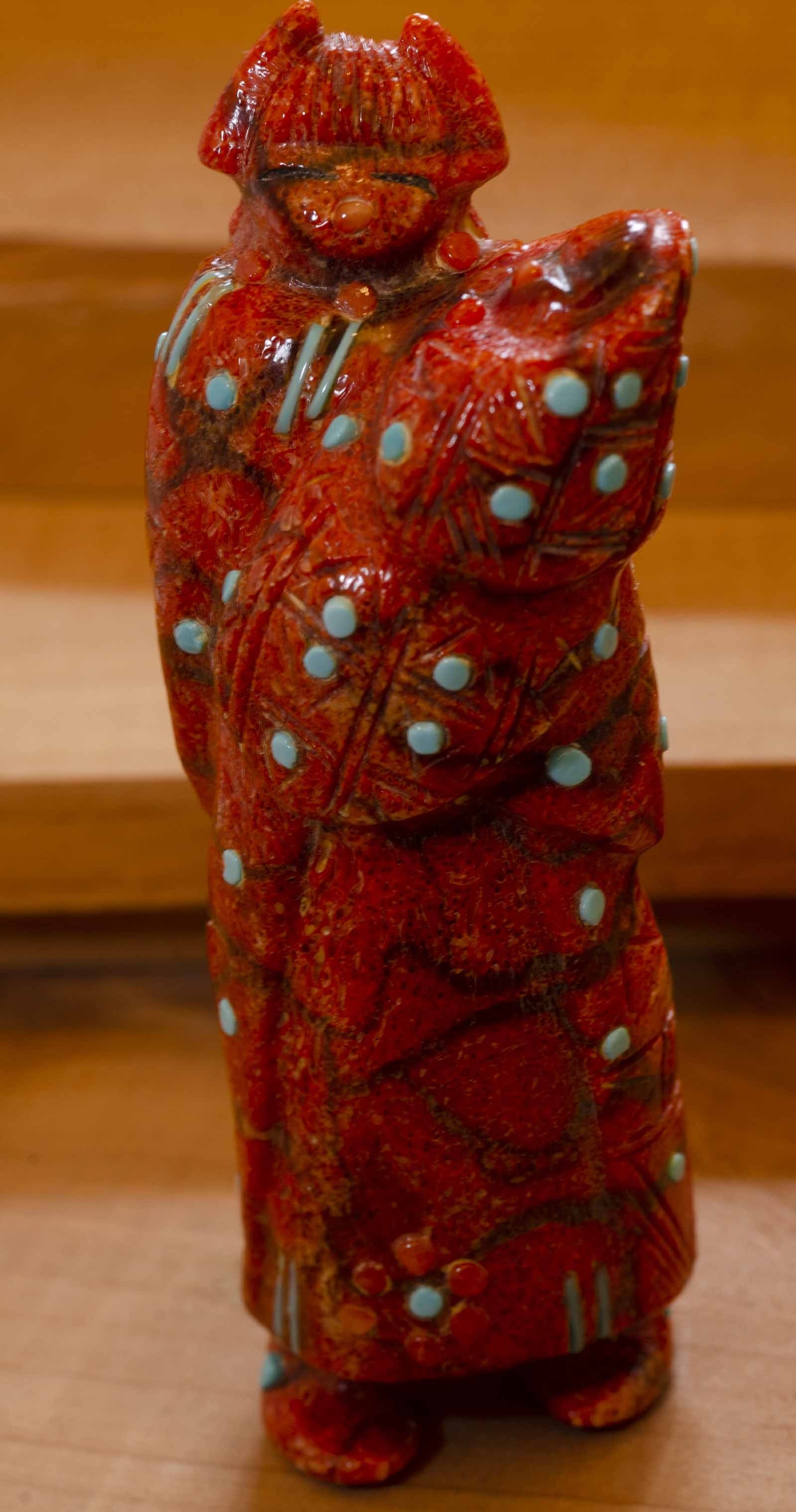 Coral Zuni Corn Maiden Carving